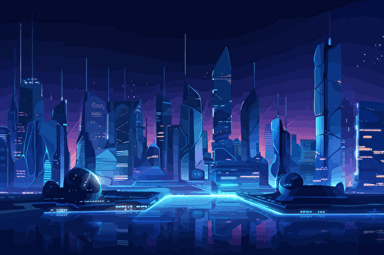futuristic tech, tech illustration, flat, vector, unreal engine, vector illustration, futuristic city