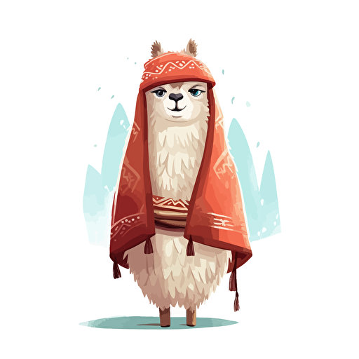 cute lama vector drawing, 2d , story , white background