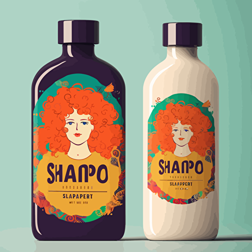 create a flat label design for shampo for curly hair, vector
