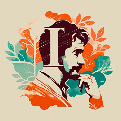 A logo for a video series called "What does the Bible Say About...? The image for the logo should be a man reading his bible. The style can be a flay vector style image with a muted color palette. One of the versions can incorporate a question mark.