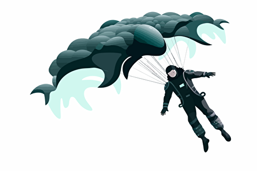 vector. humanoid man with stylish whale clothing, skydiving in a void. with no text, closed shape. white background