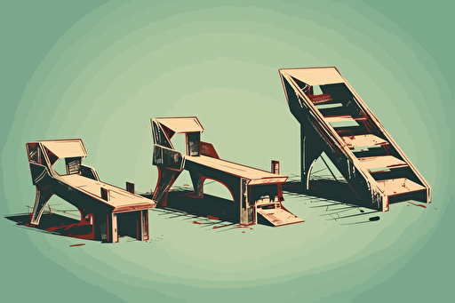 retro football stands, broken, close view, comic style, simple vector