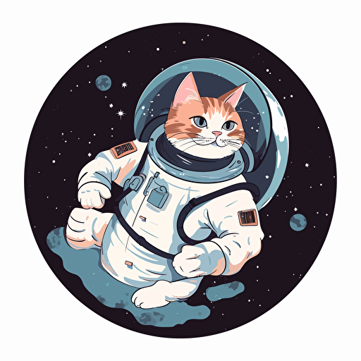 anime cat dressed as an astronaut floating in space. vector style, design in circle, transparent backdrop