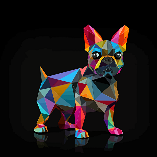 colorfull origami French Bulldog puppy dog, vector art, black background