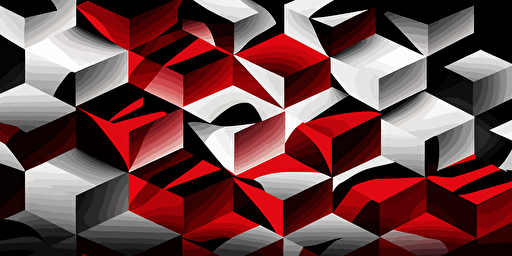 minimalist, vectorized, red white and black colors, print layer , delicacy, elegant, polygon smooth cubic pattern, dark background