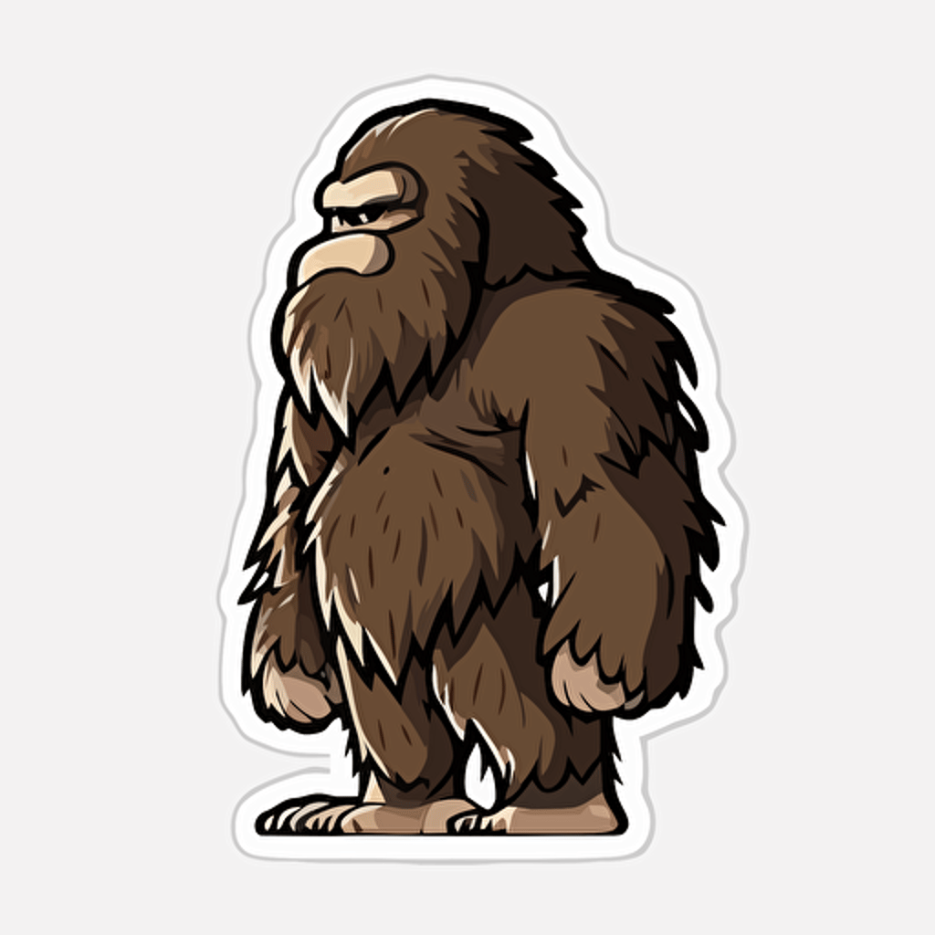 Sasquatch, Sticker, Adorable, Dark, Cartoon, Contour, Vector, White Background, Detailed