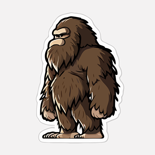 Sasquatch, Sticker, Adorable, Dark, Cartoon, Contour, Vector, White Background, Detailed