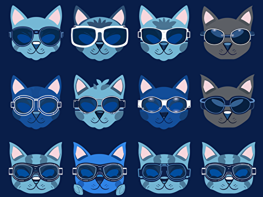 game sprite sheet of star-wars-style goggles for space-cats, collection sheet, 2d game sprite, asset store 2D flat cartoon drawing vector
