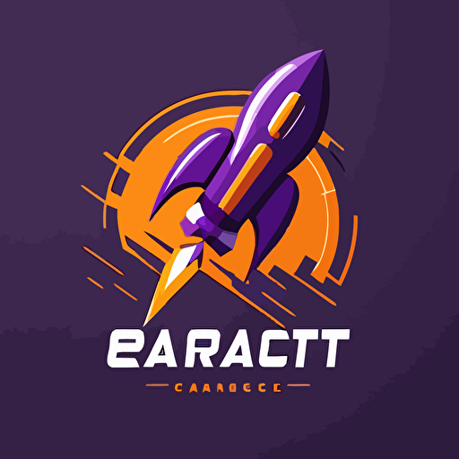simple, iconic, flat, vector logo, rocket company, with rocket part design elements, purple and orange color