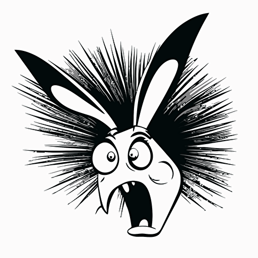 sharpie cartoon caricature: comically distorted features of a rabbit , flat vector, centered image, white background