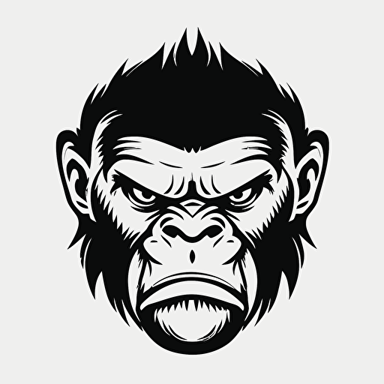 angry monkey porcelain mask style, black and white, minimalistic, vector