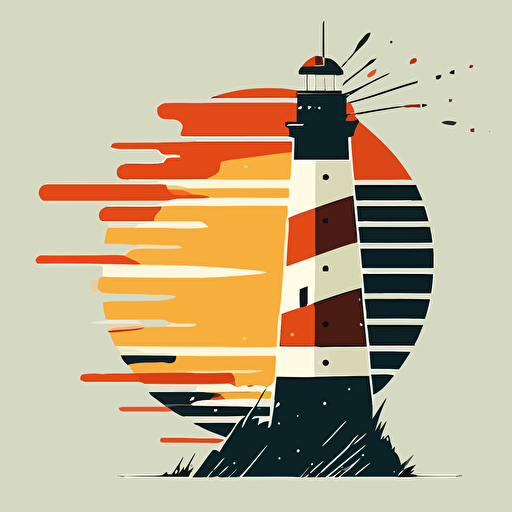 flat vector style bauhaus logo of a lighthouse merged with a paintbrush, geometric, super simple, gestalt theory, simplified (fast)