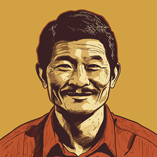 a vector art poster of a Chinese male, looks like mandela, 30years old, smiling, frontal stance.
