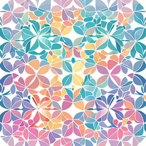 watercolor mosaic pattern simple pattern symmetrical simple vector style, flowers, butterfly’s, pastel colors, pretty
