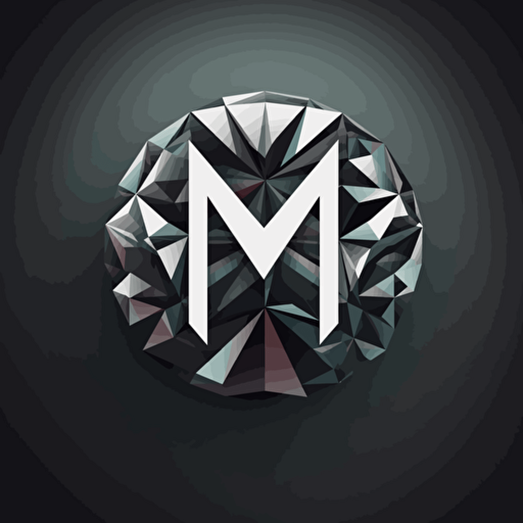 simple vector logo with the letters "MT" woven into the facets of a gem, monotone