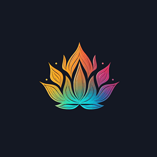 Modern minimalist iconic logo of lotus flower, rainbow color vector, on black backgroung
