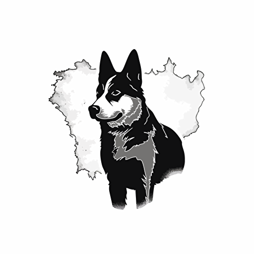 Logo, vector art of a husky, one line, logo style, black and white, white background, simplistic draw, map of france in the background, — v5