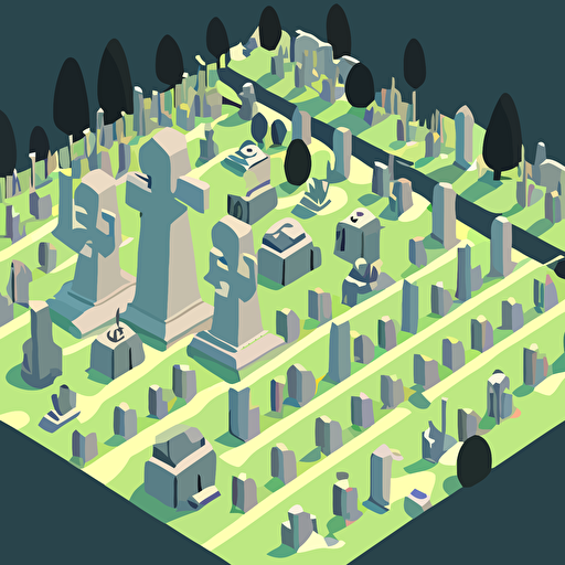 graveyard with thousands of tombstones in vector art cartoon style, flat color, no outline ar 16:9 v 5