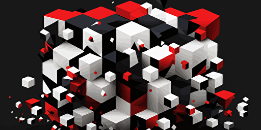 minimalist, vectorized, red white and black colors, print layer , delicacy, elegant, polygon smooth cubic pattern, dark background