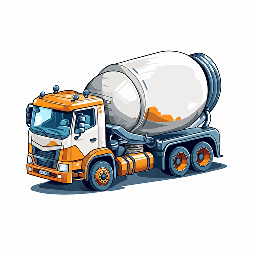 Concrete mixer truck, simple forms, 2D vector style, cartoon, side view, vector illustration