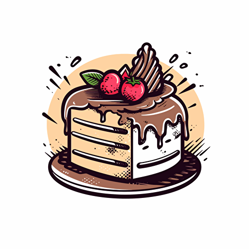 draw siplne logo of cake, line style, vector, 2 colors without background