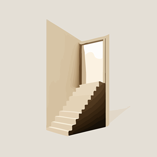 vector art of a door connect to a stair, looking up from under, simple logo style