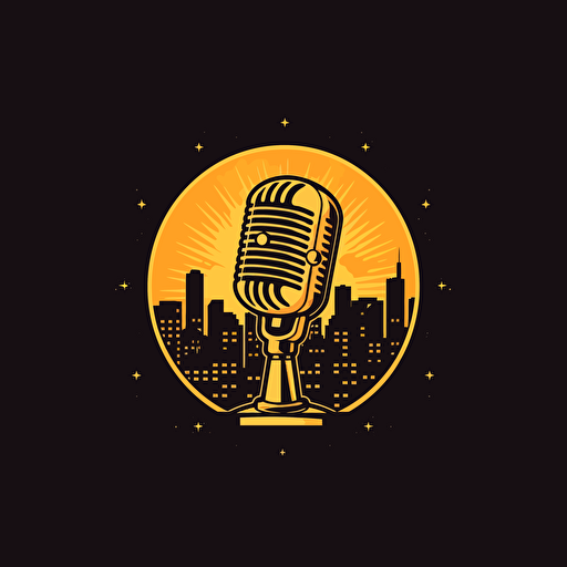 very simple vector logo of a spotlight coming from the celing and microphone, linework