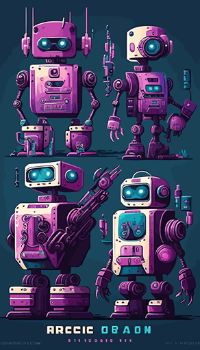 stock vector of robots for the production, in the style of magenta and indigo, pixelated realism, ricoh gr iii, industrial and product design, animated gifs, installation-based, industrialization
