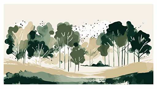 forest green and beige watercolour abstract landscape art, Minimalist, vector, contour