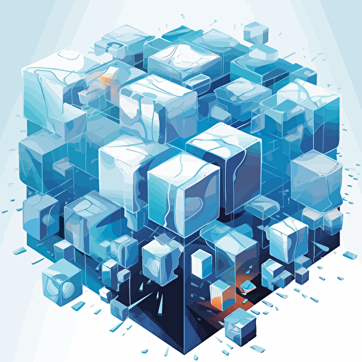 2D art vector, white and blue cube, technologically advanced