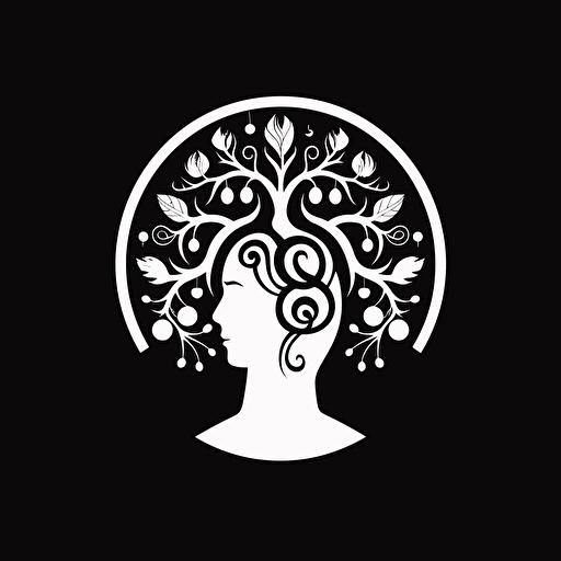 symbolic iconic logo of a healthy person, healthy mind, and healthy soul, white vector, on black backgroung