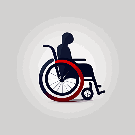 a minimalistic vector logo featuring the silhouette of a wheelchair simple shapes, modern, artistic, 3 colors, white background