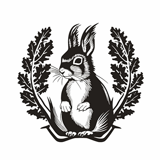 squirrel with elk antlers, black on white Illustration, simple vector, iconic