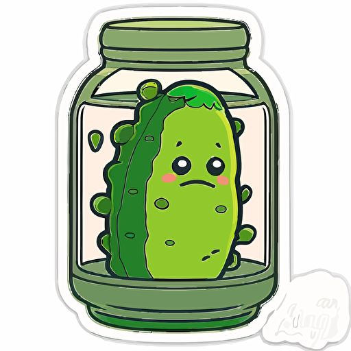 sticker, grumpy pickle, colorful, sitting inside of a pickle jar full of pickle juice, kawaii, contour, vector, white background s 250