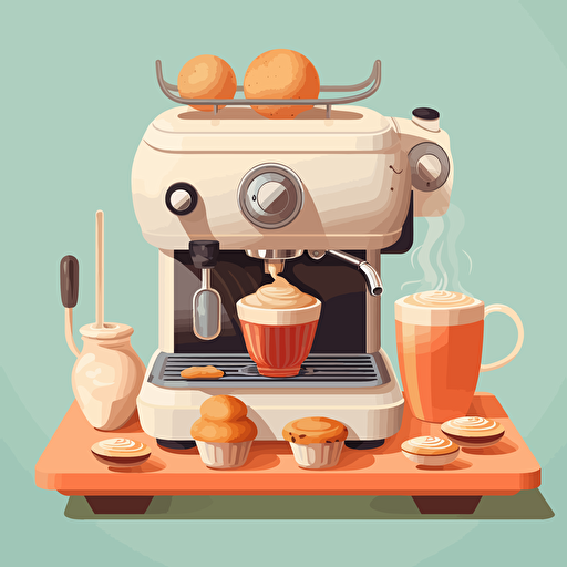 expresso coffee machine vector with pastry