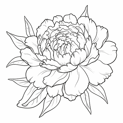 Peony flower ignorant style No Shadow. Cartoon. Coloring page. Vector. Simple.