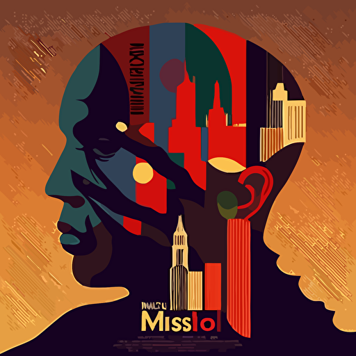 music by Milton Glaser, 2d vector art, flat colors