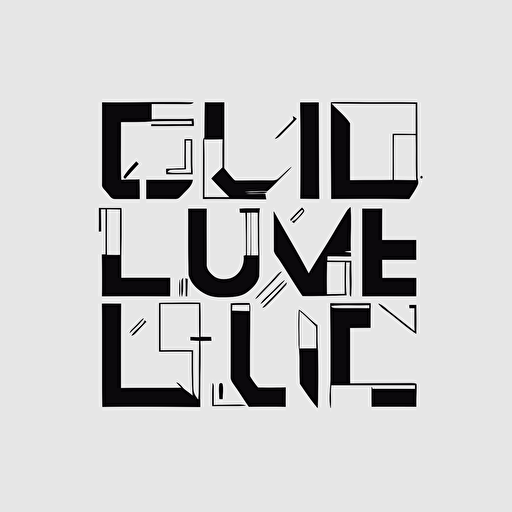 Logo, white background, flat vector, minimalistic, letters jumbled L U E become outline of a square shape