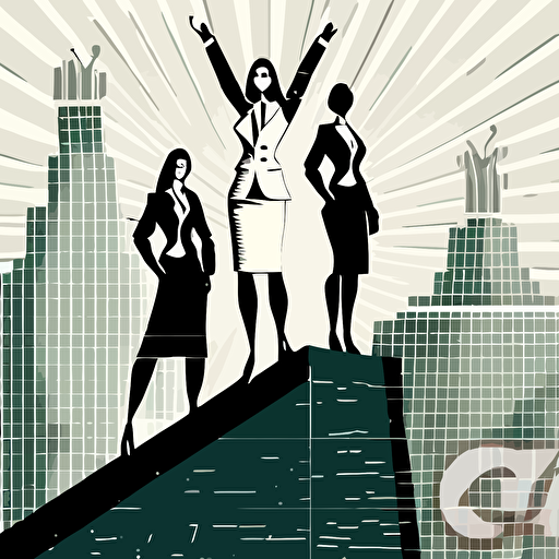 Successful business women at the top of the company, highly detailed vector illustration