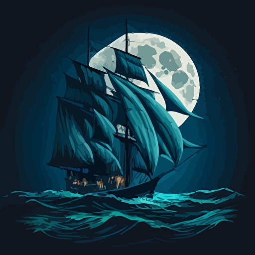 nautor swan 53 at night on rough seas with huge moon. shades of blue vector style.