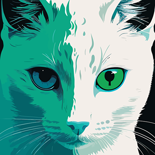 white cat with one green and one blue eye illustartion vector svg anime comic book style