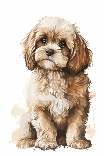 brown and beige watercolour of a cavoodle, vector, contour, white background