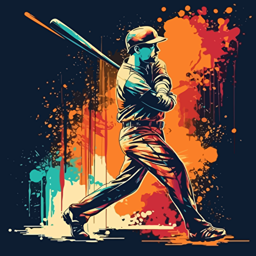 Vector illustration of The moment a baseball player swings and hits the ball, in vivid details and in vivid colors.