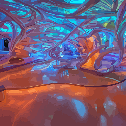 extremely detailed awe stunning beautiful futuristic smooth curvilinear museum interior translucent gills hyper real 8k colorful 3d cinematic volumetric light atmospheric light