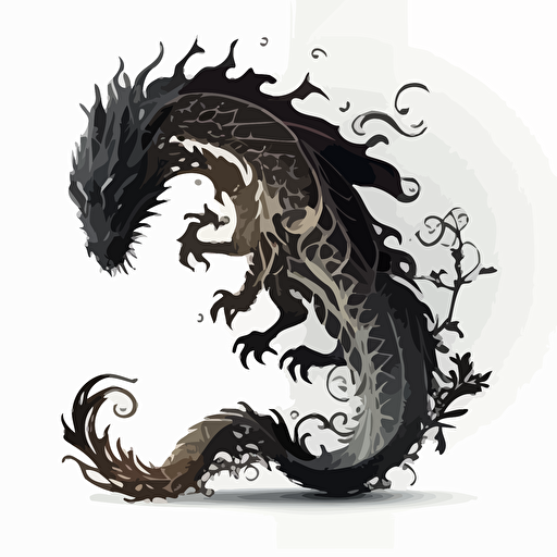 white background, black vector image. There is only a Chinese dragon's tail, expended from the bottom of the picture. The tail is curling up, gradually fading away like a steam.