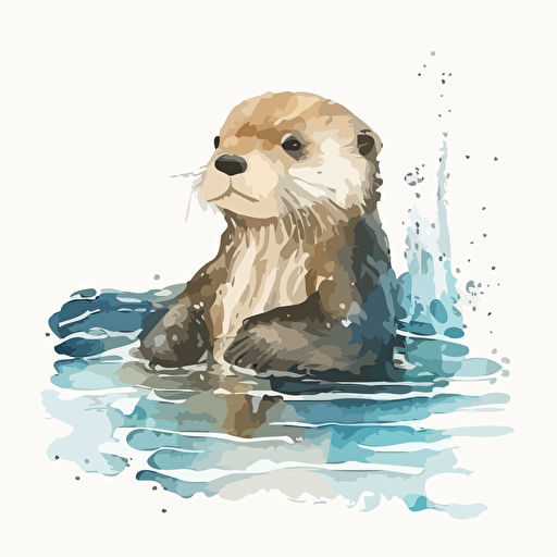 watercolor hand drawn sea otter, cute sea otter cartoon style, vector