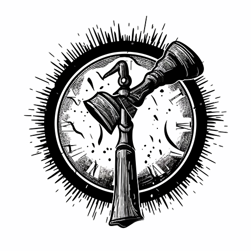 vectorized logo of a hammer clock in black and white