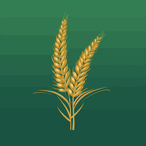 A single golden sheaf of wheat on a green plain background done as vector art.