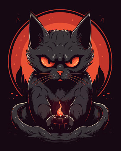 a cute satanistic cat, cartoon vector style,