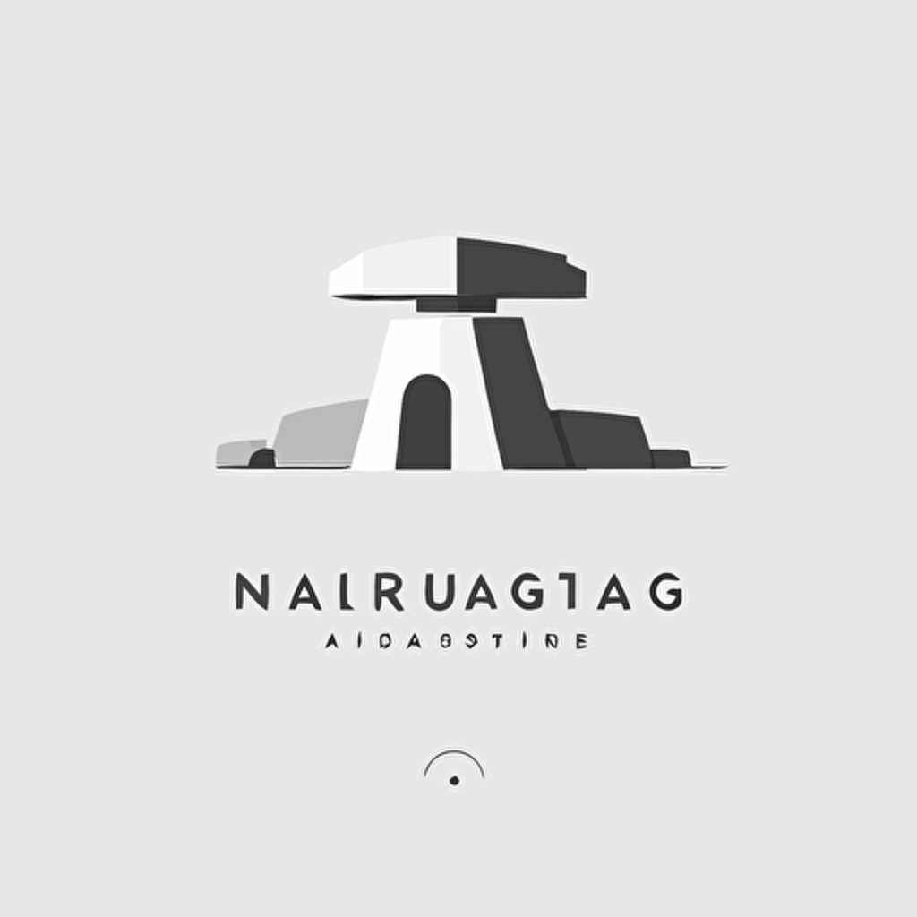 A vector minimalist archeology logo of sardinian AI robot nuragic nuraghe structures, futuristic, minimalistic, technologic.. The logo is set against a plain white background, creating a clean and modern look. The color scheme is limited to shades of black, white and gray, giving the logo a sleek and professional feel. The mood is one of sophistication, as the logo represents the precision and attention to detail required in the field of archaeology. vector, minimalist, archeology, logo, trowel, brush, archaeologist, plain, white, background, black, gray, sophisticated, discovery, precision, attention to detail, uncovering.